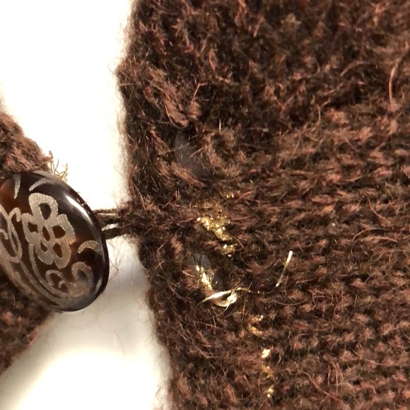 Chaudry KC Women’s Brown Gold Crochet Cardigan Sweater - Picture 7 of 9
